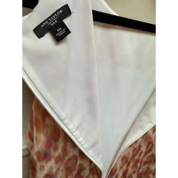 Ann Taylor Women's Silk Orange Cream Layered Fabric Front Sleeveless Dress 10 - Picture 6 of 7